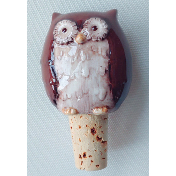 Ceramic Owl Cork Wine Bottle Stopper-Ceramic - Picture 1 of 6